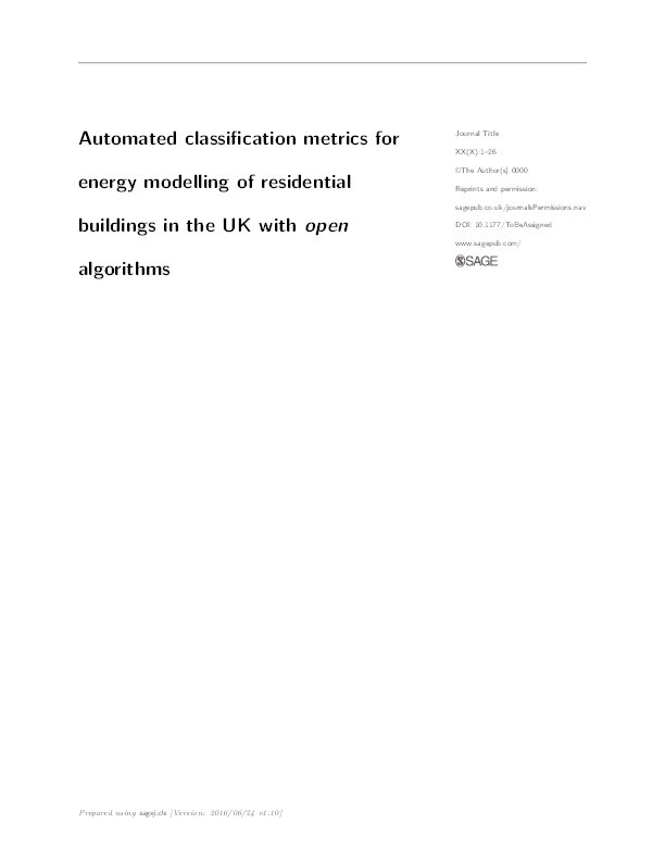 Automated classification metrics for energy modelling of residential buildings in the UK with open algorithms Thumbnail