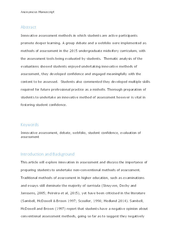 Innovation in assessment: building student confidence in preparation for unfamiliar assessment methods Thumbnail