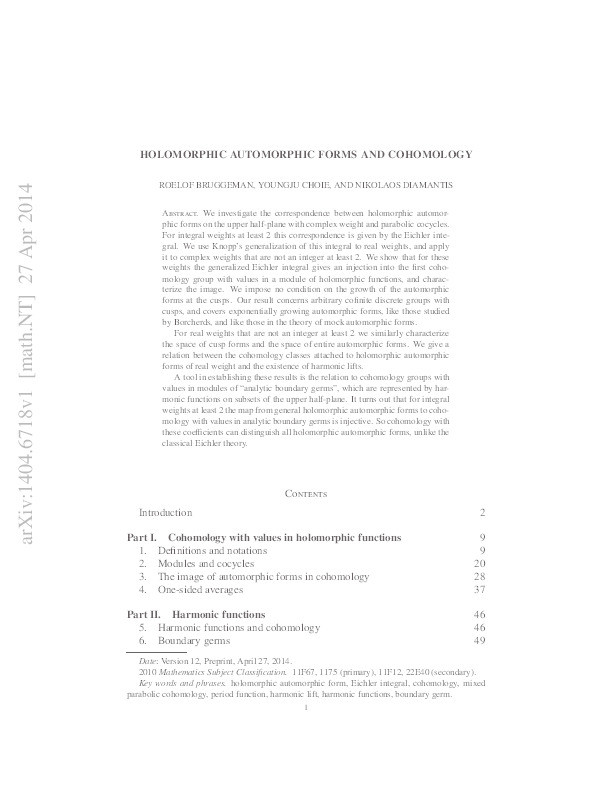 Holomorphic automorphic forms and cohomology Thumbnail