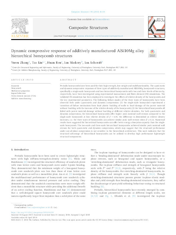 Dynamic compressive response of additively manufactured AlSi10Mg alloy hierarchical honeycomb structures Thumbnail