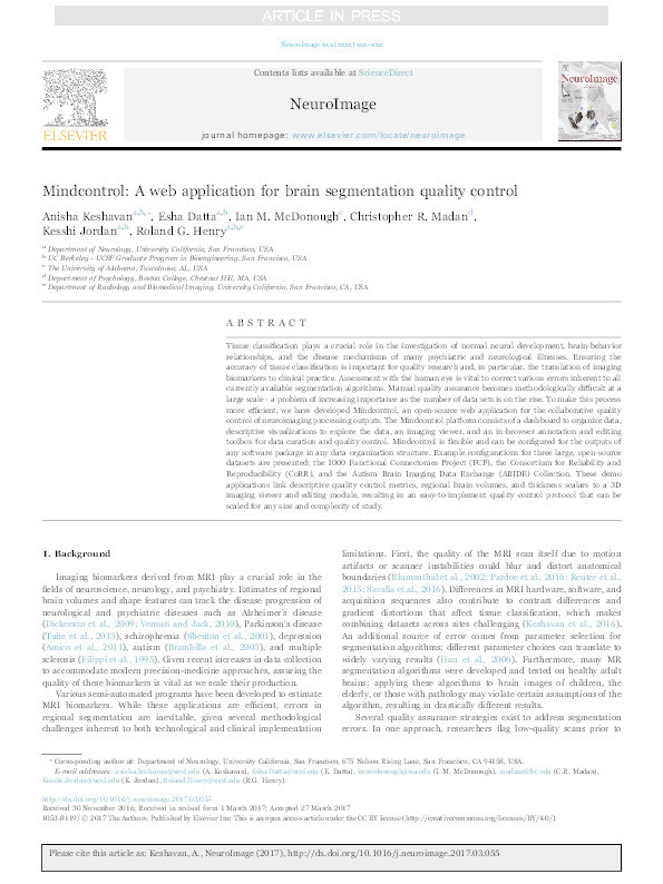 Mindcontrol: a web application for brain segmentation quality control Thumbnail