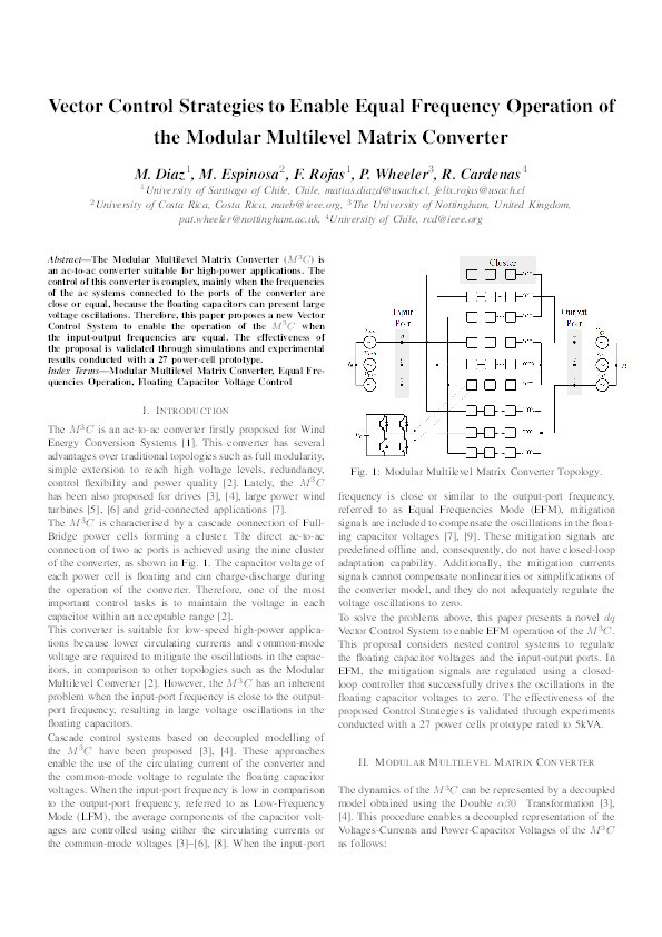 Vector control strategies to enable equal frequency operation of the modular multilevel matrix converter Thumbnail
