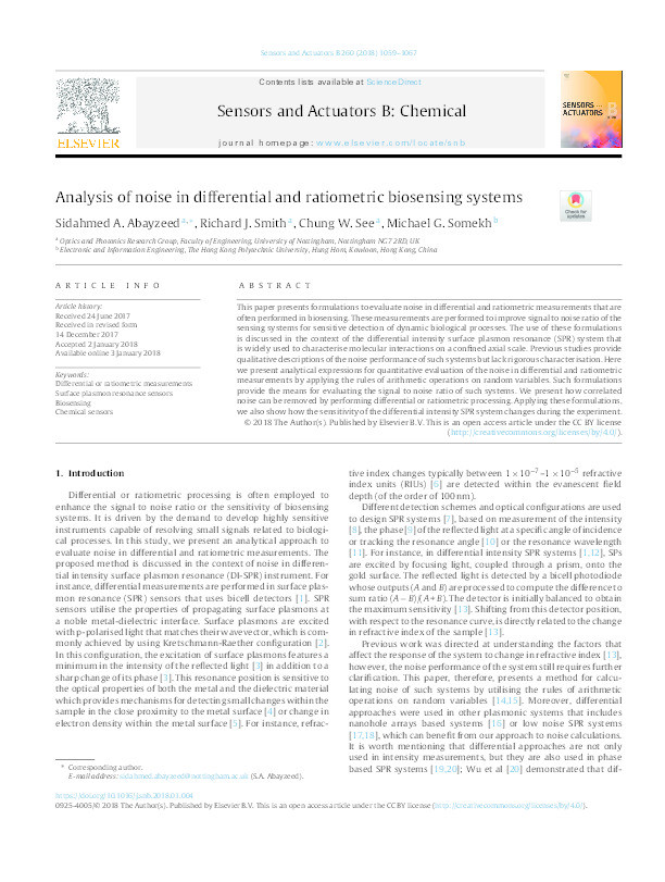 Analysis of noise in differential and ratiometric biosensing systems Thumbnail