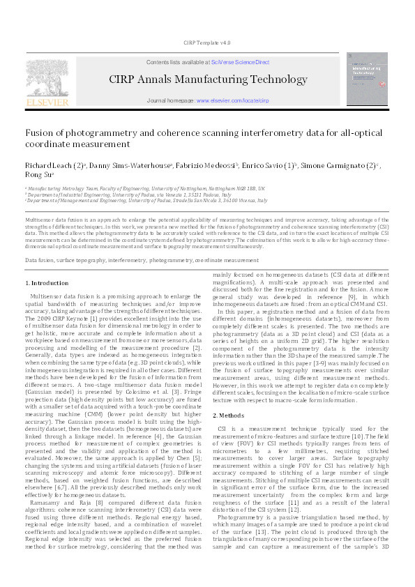 Fusion of photogrammetry and coherence scanning interferometry data for all-optical coordinate measurement Thumbnail