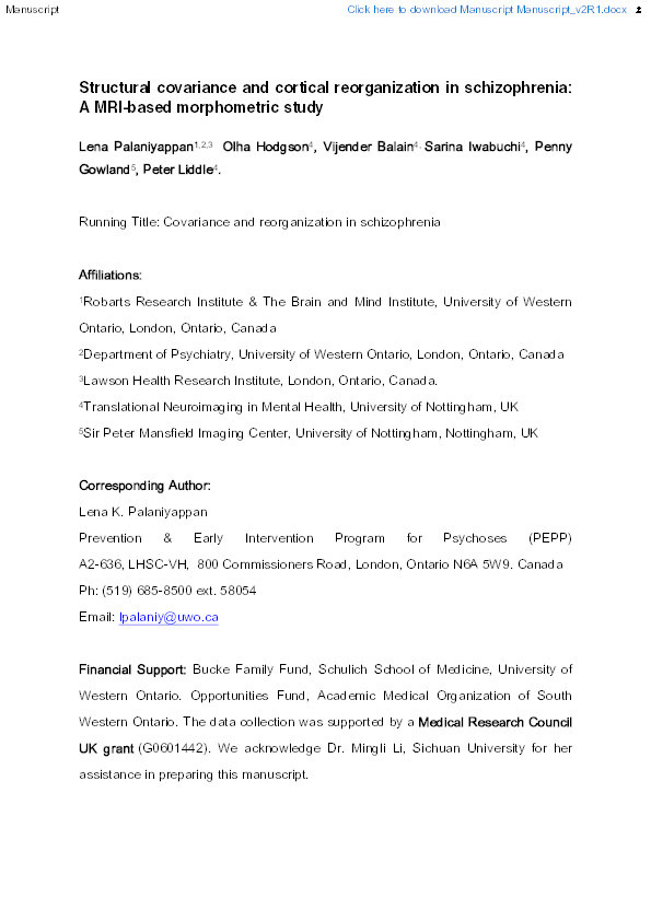 Structural covariance and cortical reorganization in schizophrenia: a MRI-based morphometric study Thumbnail
