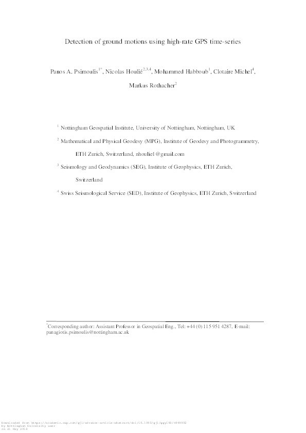 Detection of ground motions using high-rate GPS time-series Thumbnail