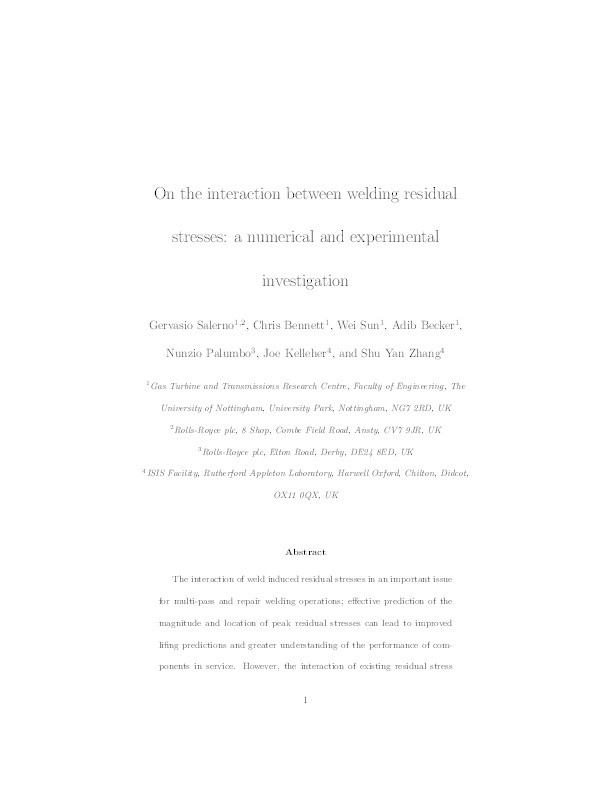 On the interaction between welding residual stresses:  a numerical and experimental investigation Thumbnail