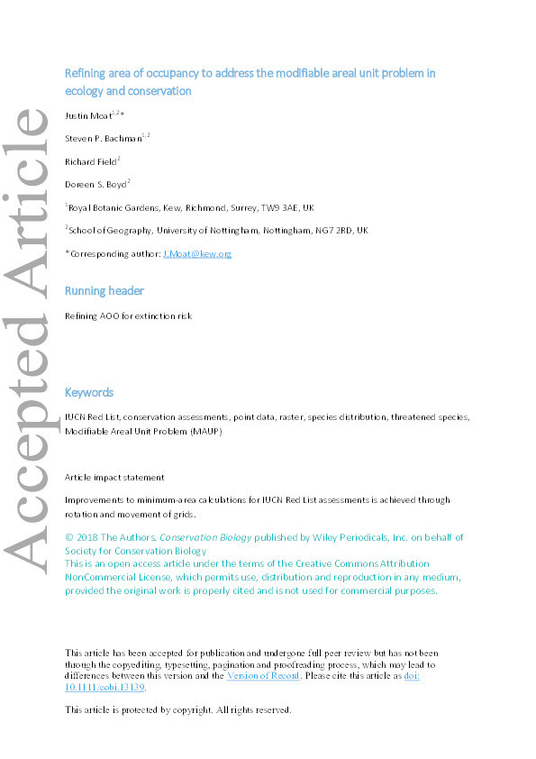 Refining area of occupancy to address the modifiable areal unit problem in ecology and conservation Thumbnail