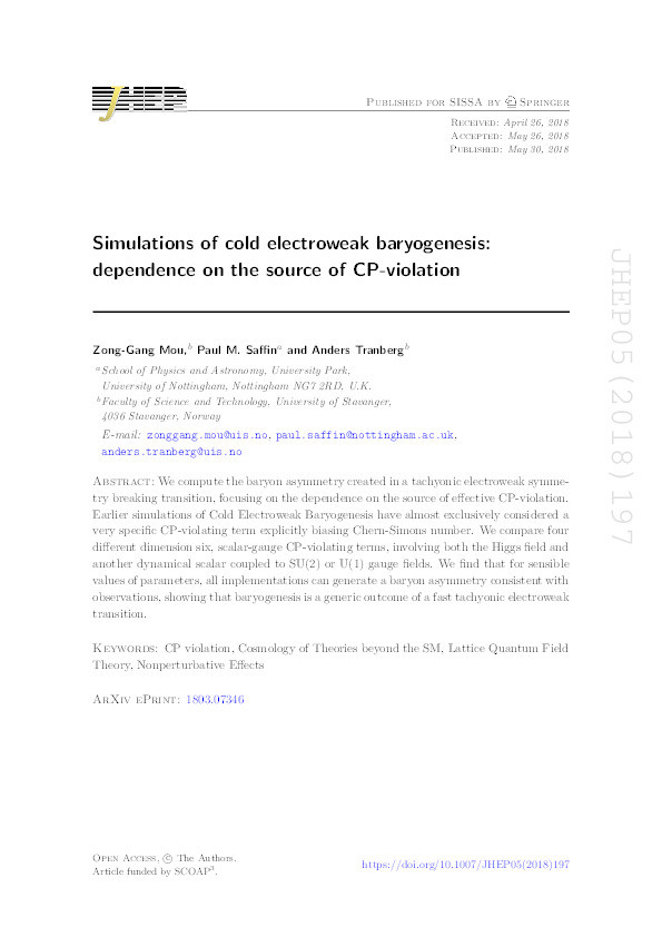 Simulations of cold electroweak baryogenesis: dependence on the source of CP-violation Thumbnail