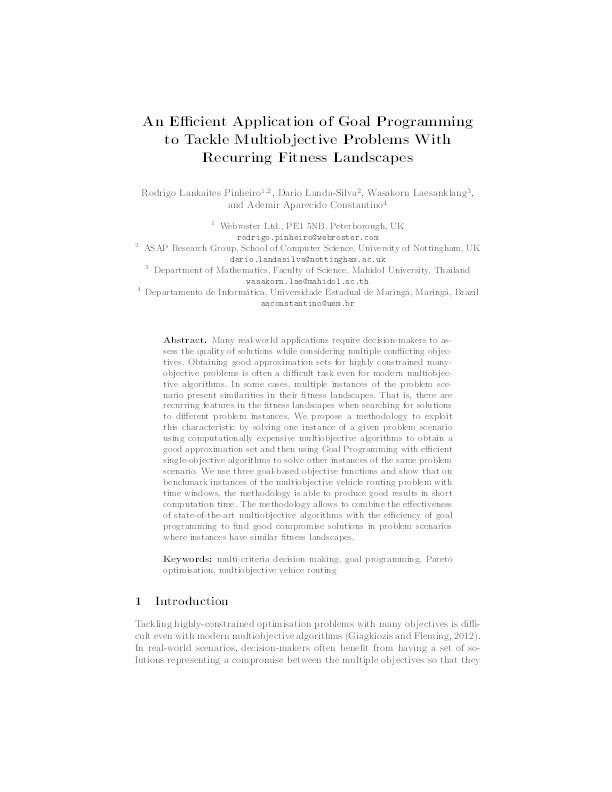 An Efficient Application of Goal Programming to Tackle Multiobjective Problems with Recurring Fitness Landscapes Thumbnail