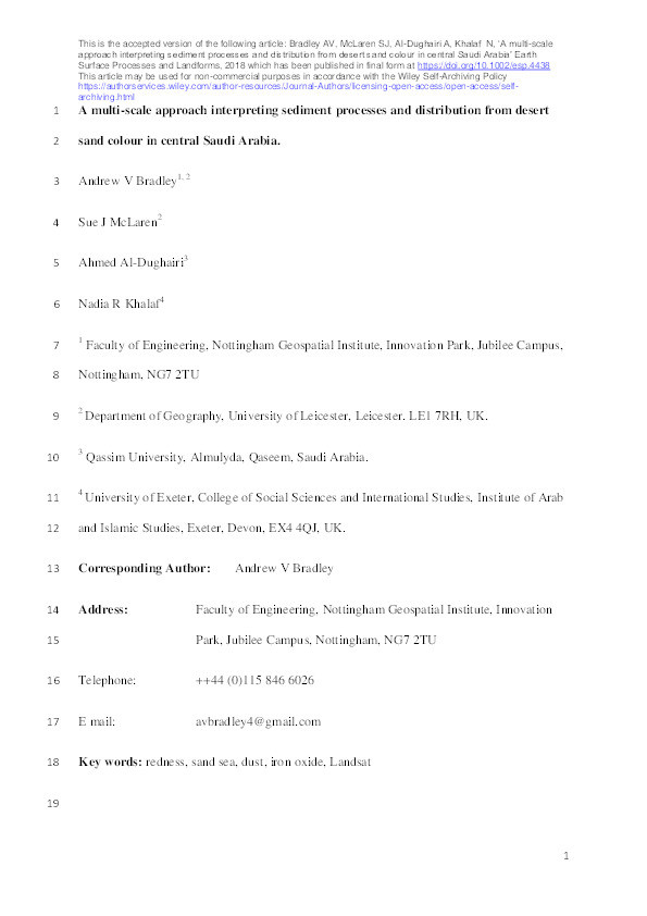 A multi-scale approach interpreting sediment processes and distribution from desert sand colour in central Saudi Arabia Thumbnail