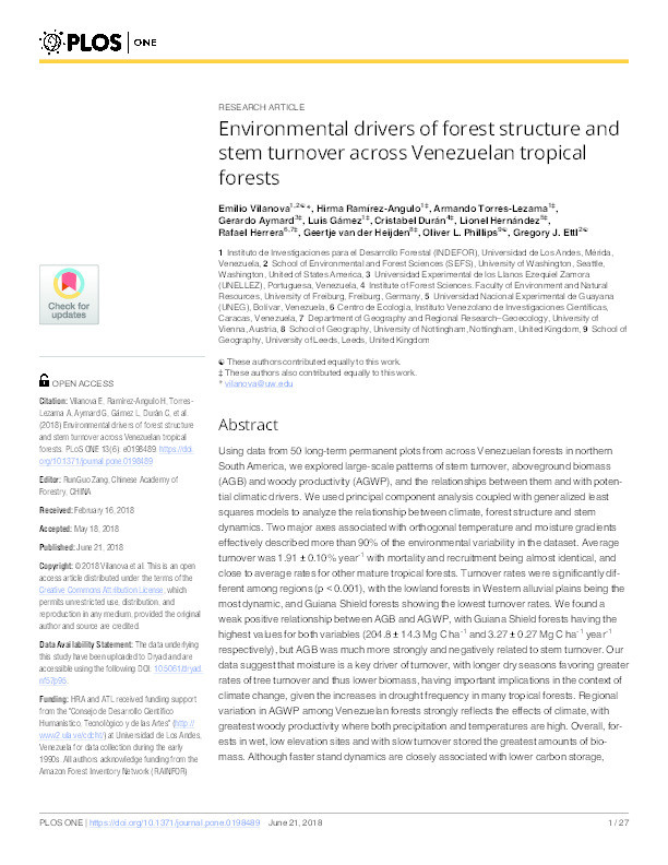 Environmental drivers of forest structure and stem turnover across Venezuelan tropical forests Thumbnail