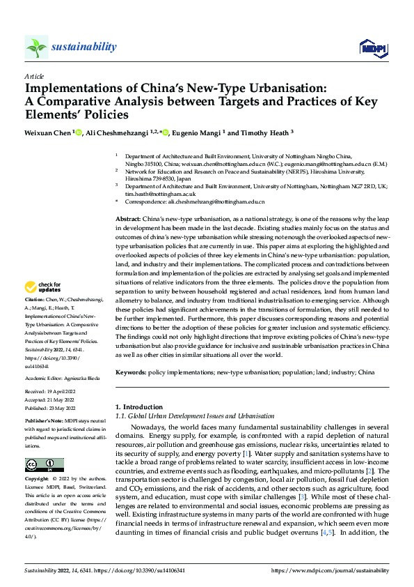 Implementations of China’s New-Type Urbanisation: A Comparative Analysis between Targets and Practices of Key Elements’ Policies Thumbnail
