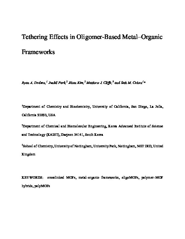 Tethering Effects in Oligomer-Based Metal-Organic Frameworks Thumbnail