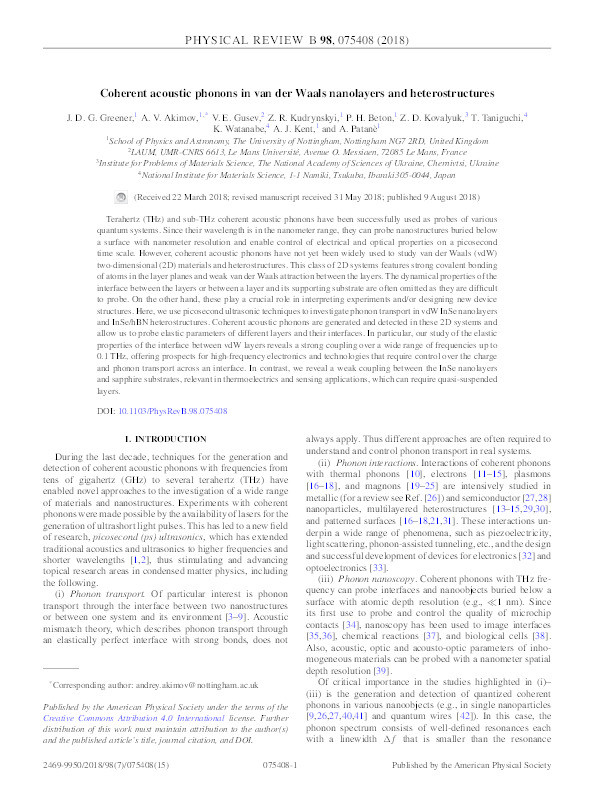 Coherent acoustic phonons in van der Waals nanolayers and heterostructures Thumbnail