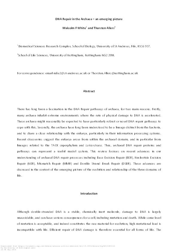 DNA repair in the archaea: an emerging picture Thumbnail