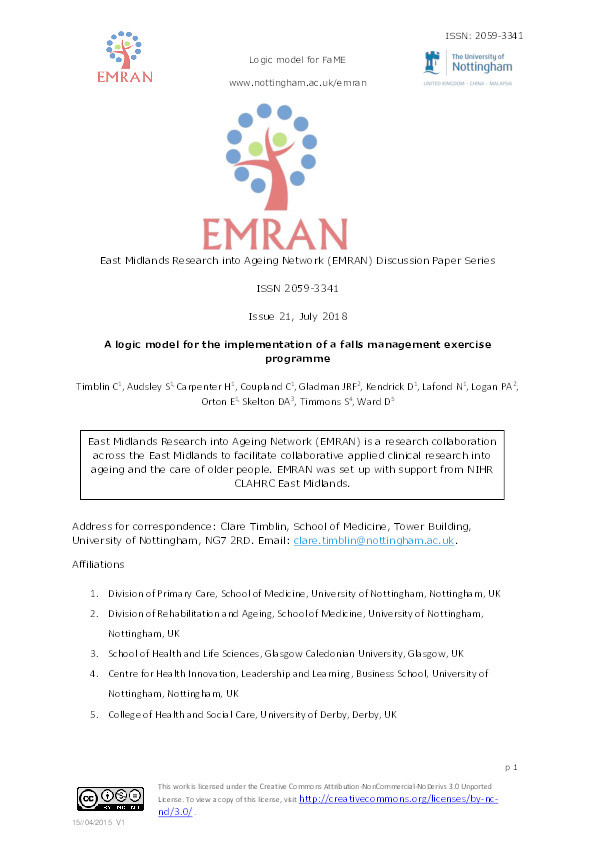 A logic model for the implementation of a falls management exercise programme Thumbnail