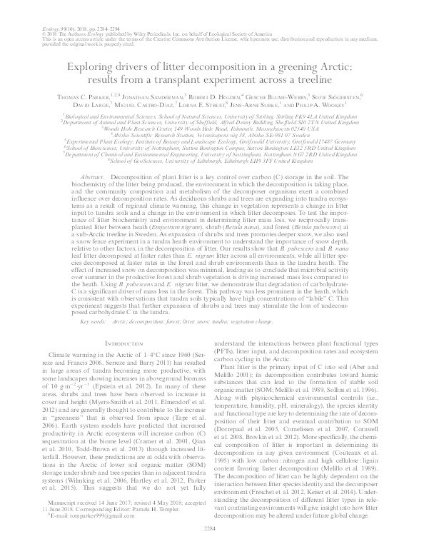 Exploring drivers of litter decomposition in a greening Arctic: results from a transplant experiment across a tree-line Thumbnail