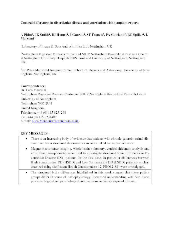 Cortical differences in diverticular disease and correlation with symptom reports Thumbnail