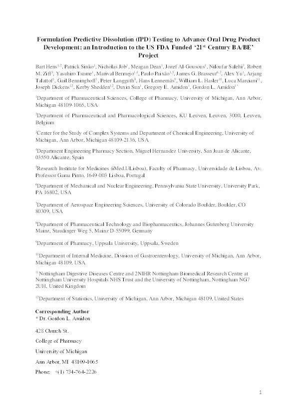 Formulation predictive dissolution (fPD) testing to advance oral drug product development: an introduction to the US FDA funded ‘21st Century BA/BE’ project Thumbnail