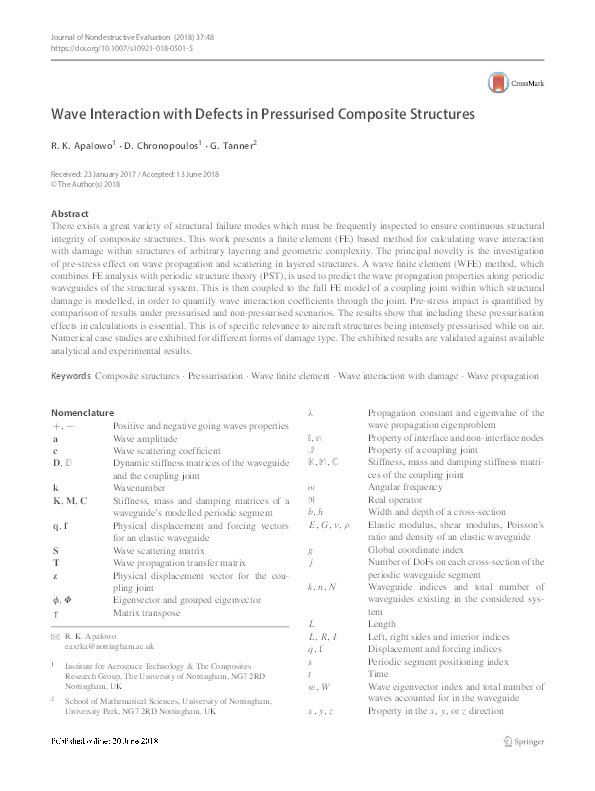 Wave interaction with defects in pressurised composite structures Thumbnail