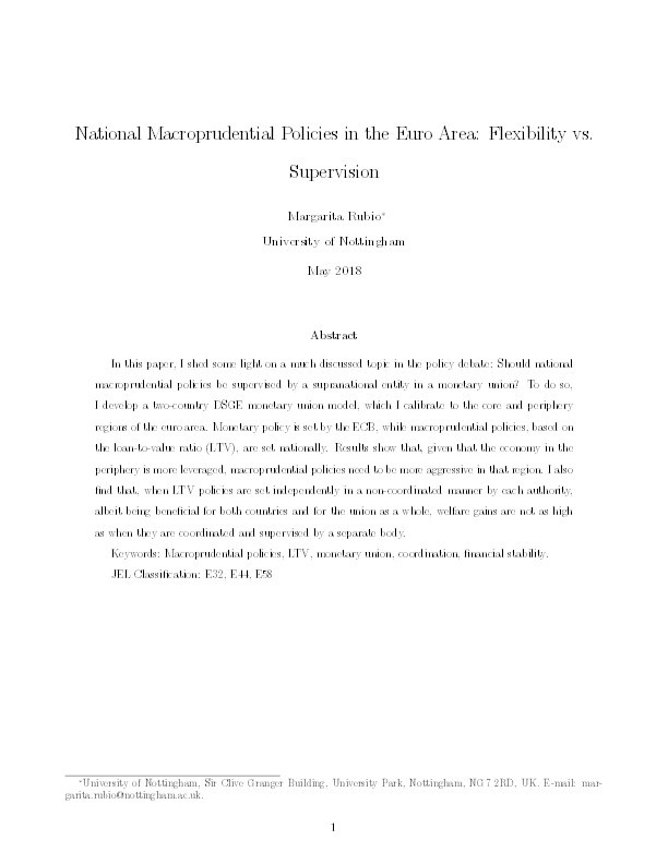 National macroprudential policies in the Euro Area: flexibility vs. supervision Thumbnail
