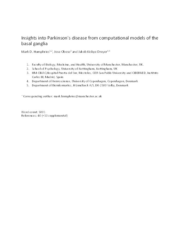 Insights into Parkinson’s disease from computational models of the basal ganglia Thumbnail