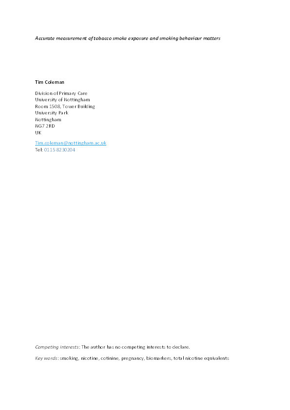 Commentary on Taghavi et al. (2018): Accurate measurement of tobacco smoke exposure and smoking behaviour matters Thumbnail