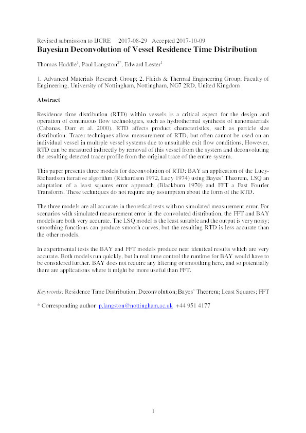 Bayesian deconvolution of vessel residence time distribution Thumbnail