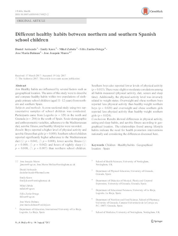 Different healthy habits between northern and southern Spanish school children Thumbnail