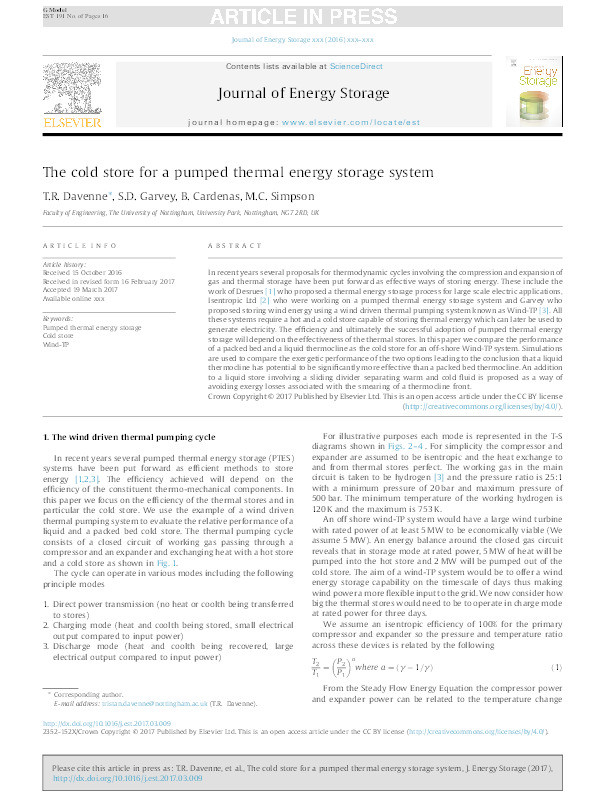 The cold store for a pumped thermal energy storage system Thumbnail