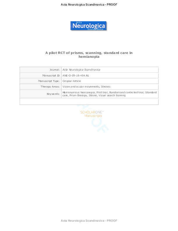 A pilot randomized controlled trial comparing effectiveness of prism glasses, visual search training and standard care in hemianopia Thumbnail