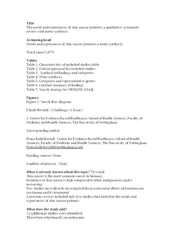 The needs and experiences of skin cancer patients: a qualitative systematic review with meta-synthesis Thumbnail