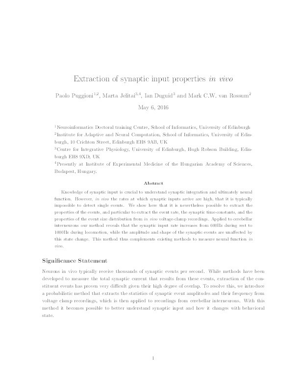 Extraction of synaptic input properties in vivo Thumbnail