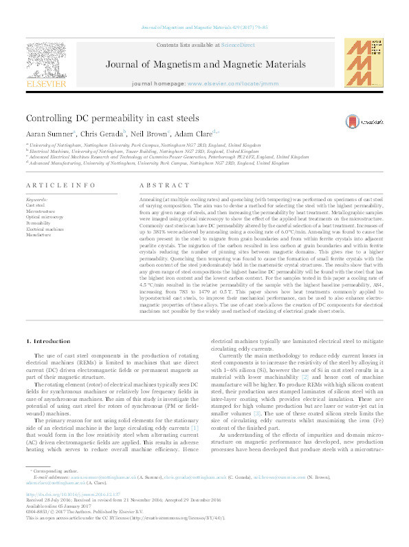 Controlling DC permeability in cast steels Thumbnail