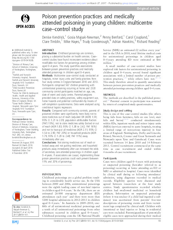 Poison prevention practices and medically attended poisoning in young children: multicentre case-control study Thumbnail