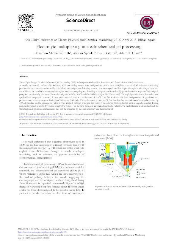 Electrolyte multiplexing in electrochemical jet processing Thumbnail