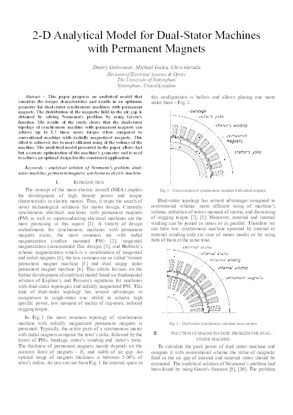 2-D analytical model for dual-stator machines with permanent magnets Thumbnail