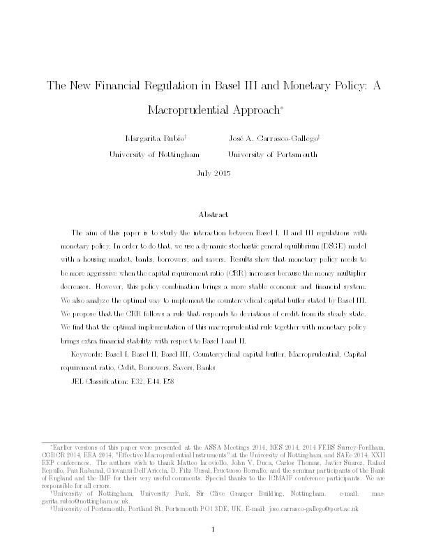 The new financial regulation in Basel III and monetary policy: A macroprudential approach Thumbnail