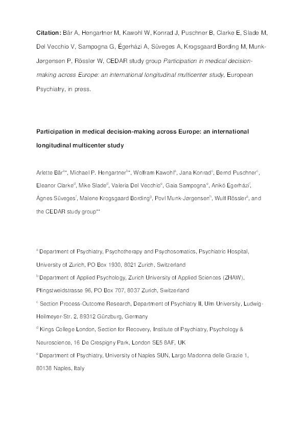Participation in medical decision-making across Europe: an international longitudinal multicenter study Thumbnail