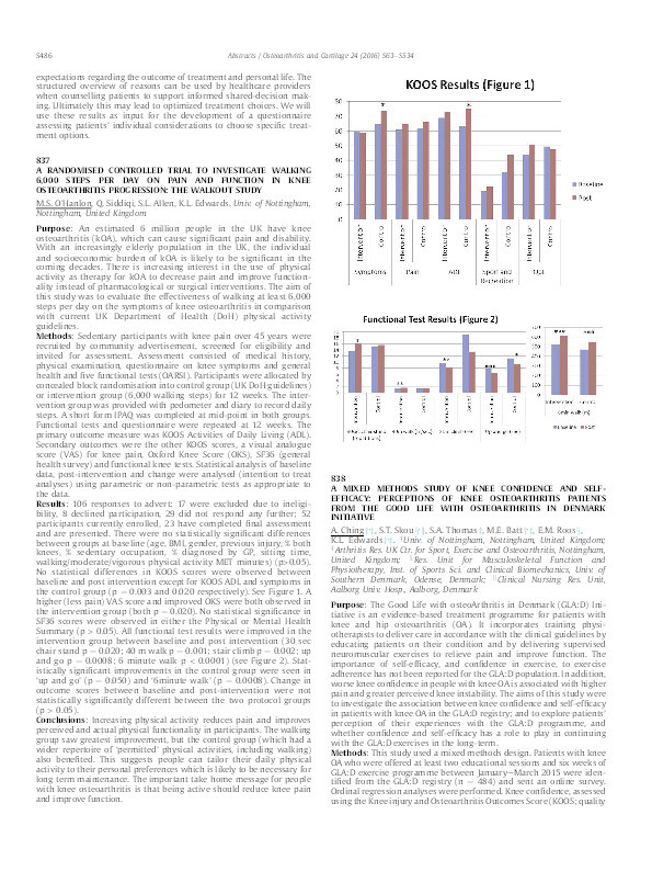 A mixed methods study of knee confidence and self-efficacy: perceptions of knee osteoarthritis patients from the good life with osteoarthritis in Denmark initiative Thumbnail