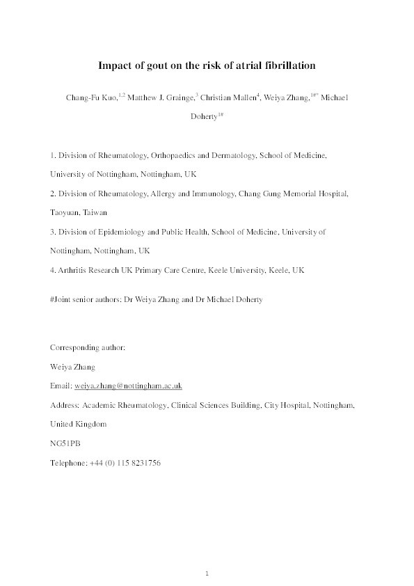 Impact of gout on the risk of atrial fibrillation Thumbnail