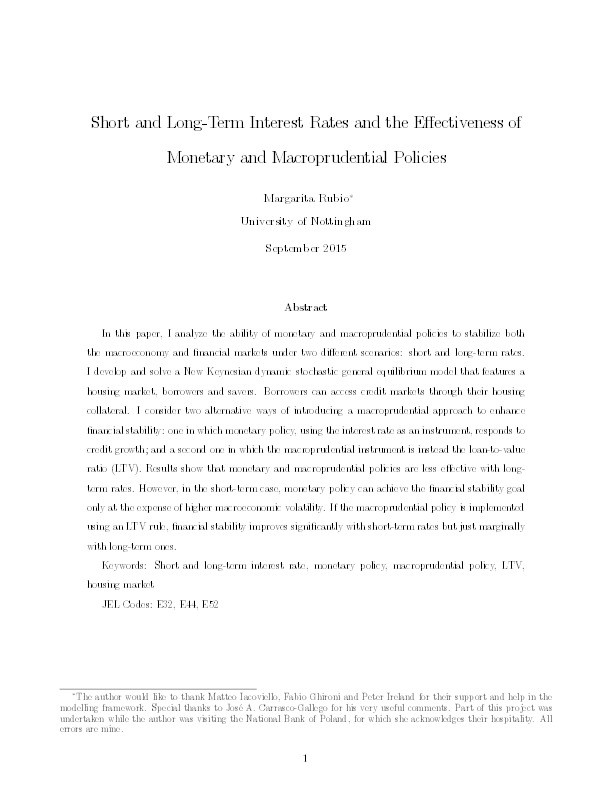 Short and long-term interest rates and the effectiveness of monetary and macroprudential policies Thumbnail
