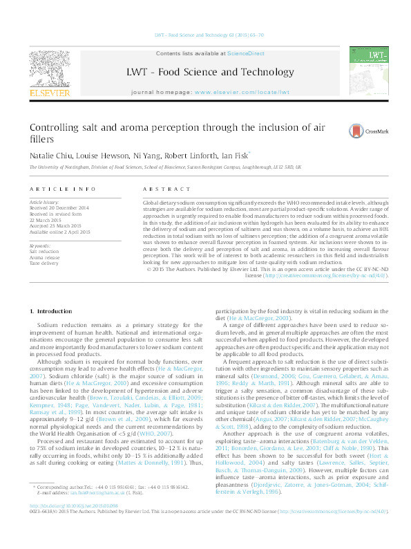 Controlling salt and aroma perception through the inclusion of air fillers Thumbnail