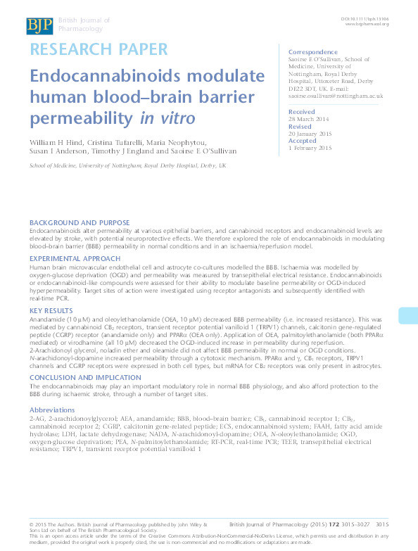 Endocannabinoids modulate human blood-brain barrier permeability in vitro Thumbnail