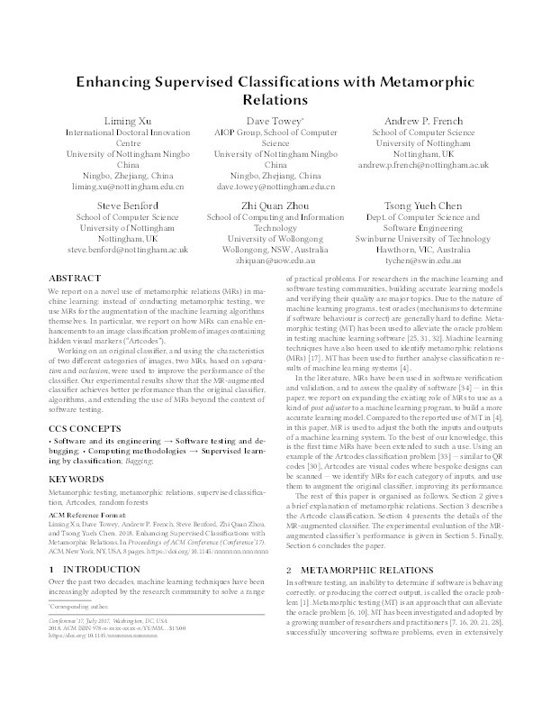 Enhancing supervised classifications with metamorphic relations Thumbnail