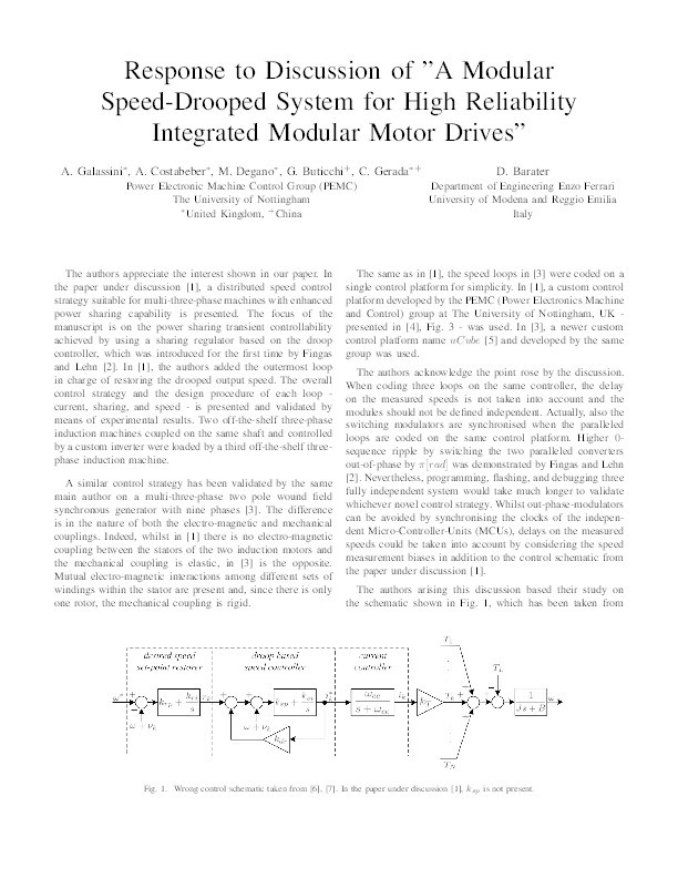 Response to Discussion of “A modular speed-drooped system for high reliability integrated modular motor drives” Thumbnail