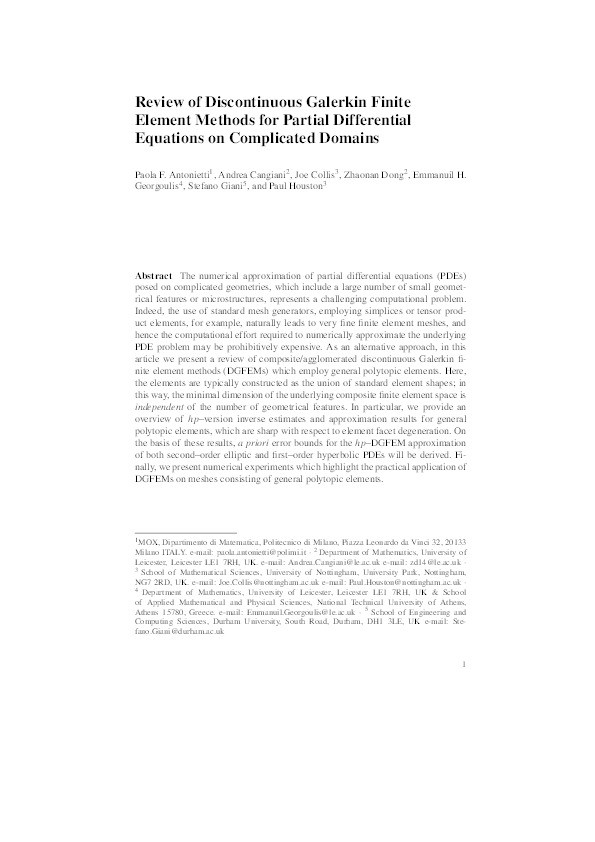 Review of Discontinuous Galerkin Finite Element Methods for Partial Differential Equations on Complicated Domains Thumbnail