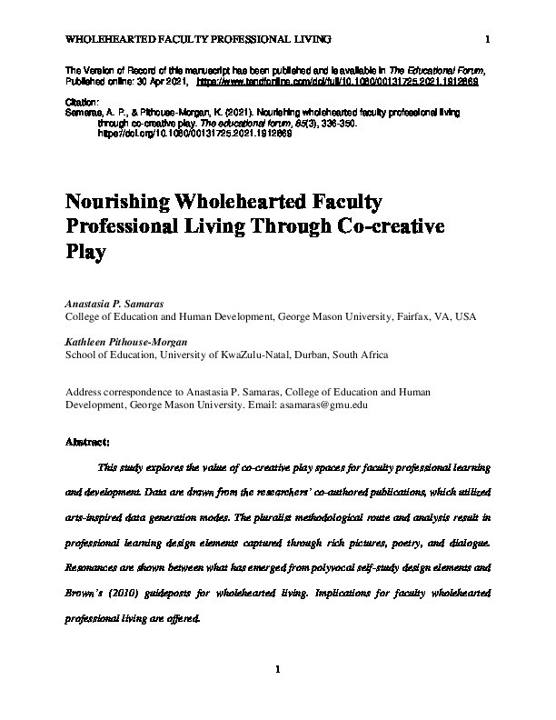 Nourishing Wholehearted Faculty Professional Living through Co-Creative Play Thumbnail