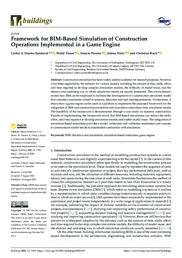 Framework for BIM-Based Simulation of Construction Operations Implemented in a Game Engine Thumbnail